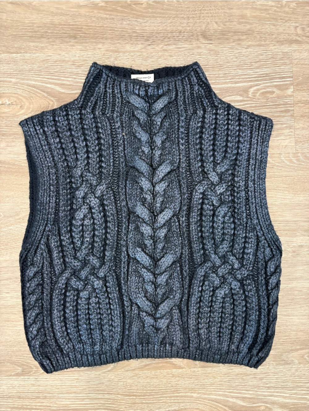 ZARA Navy Blue Sleeveless Mock Neck Metallic Vest S